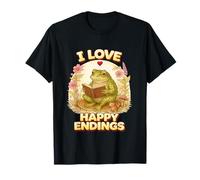 I Love Happy Endings Funny Romantic Floral Frog Reading Book T-Shirt