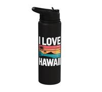 I Love Hawaii Palm Trees Ocean Sunset Stainless Steel Insulated Water Bottle