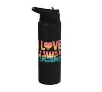 I Love Hawaii Retro Palm Trees Ocean Sunset Stainless Steel Insulated Water Bottle