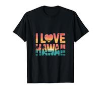 I Love Hawaii Retro Palm Trees Ocean Sunset Value Graphic T-Shirt, Men, Black, M