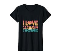 I Love Hawaii Retro Palm Trees Ocean Sunset Value Graphic T-Shirt, Women, Black, XL