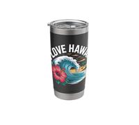 I Love Hawaii Tropical Beach Wave Hibiscus Stainless Steel Insulated Tumbler