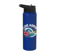 I Love Hawaii Tropical Beach Wave Hibiscus Stainless Steel Insulated Water Bottle