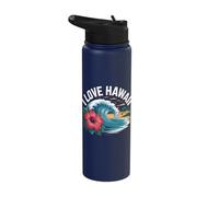 I Love Hawaii Tropical Beach Wave Hibiscus Stainless Steel Insulated Water Bottle