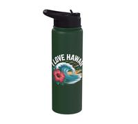 I Love Hawaii Tropical Beach Wave Hibiscus Stainless Steel Insulated Water Bottle