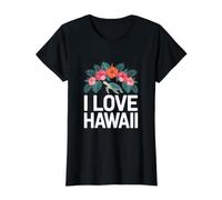 I Love Hawaii Tropical Floral Turtle Value Graphic T-Shirt, Women, Black, S