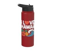 I Love Hawaii Tropical Wave Design Stainless Steel Insulated Water Bottle