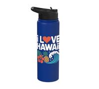 I Love Hawaii Tropical Wave Design Stainless Steel Insulated Water Bottle