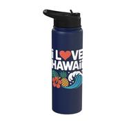 I Love Hawaii Tropical Wave Design Stainless Steel Insulated Water Bottle