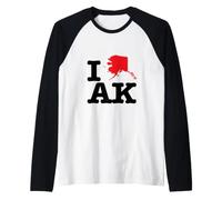 I Love (Heart) Alaska State Map AK USA Raglan Baseball Tee