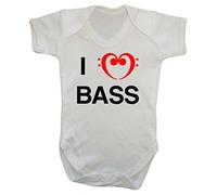 I Love (Heart) bass Double Clef Baby Grow Vest Bodysuit Onesie