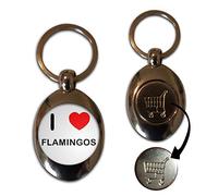 I Love Heart Flamingos - £1/€1 Metal Shopping Coin Token Key Ring