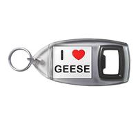 I Love Heart Geese - Plastic Bottle Opener Key Ring