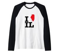 I Love (Heart) Illinois State Map IL USA Raglan Baseball Tee