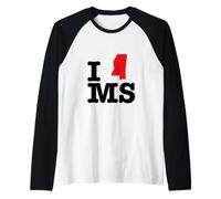 I Love (Heart) Mississippi State Map MS USA Raglan Baseball Tee