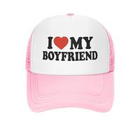 I Love Heart My Boyfriend Hat Unisex Adult Trucker Hats Adjustable Cap for Adults Classic Fishing Caps, Pink, One size