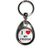 I Love Heart My Fridge - Chrome Tear Drop Shaped Double Sided Key Ring