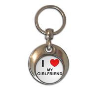 I Love Heart My Girlfriend - Chrome Round Double Sided Key Ring