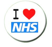 "I LOVE (heart) NHS" CLAP FOR NHS AND APPRECIATION - Pandemic/Coronavirus/Covid-19 PUBLIC HEALTH WARNING -KEEP SAFE AID - Social Distancing Button Badge - 55 MM/2.2" Diameter