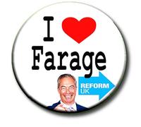 I Love (Heart) Nigel Farage Reform UK- Vote Reform Party Political General Election 2024-55 mm Button Badge