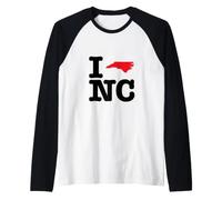 I Love (Heart) North Carolina State Map NC USA Raglan Baseball Tee