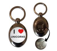 I Love Heart Unicorns - £1/€1 Metal Shopping Coin Token Key Ring