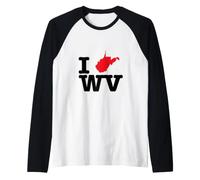 I Love (Heart) West Virginia State Map WV USA Raglan Baseball Tee