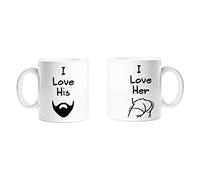 I Love Her Butt, I love His Beard - Novelty Mr and Mrs, His/ Hers Couples Mug Gift Set of two 11Oz Ceramic Mugs - Perfect Gift for Anniversary, Wedding, Any Occassion