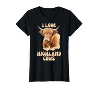 I Love Highland Cows Cute Value Graphic T-Shirt, Women, Black, S