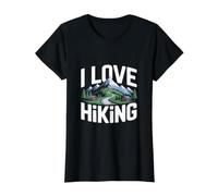 I Love Hiking Mountain Path Nature Design Value Graphic T-Shirt, Women, Black, S