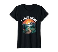 I Love Hiking Scenic Mountain Sunrise Path Value Graphic T-Shirt, Women, Black, S