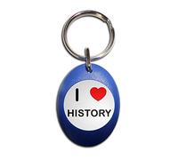 I Love History - Blue Plastic Oval Key Ring