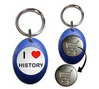I Love History - Blue Plastic Shopping Trolley £1 Coin Key Ring