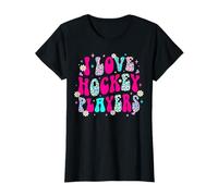 I Love Hockey Players Leopard Print Retro Graphic T-Shirt