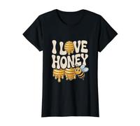 I Love Honey Honeycomb Bee Cute Art Value Graphic T-Shirt, Women, Black, L