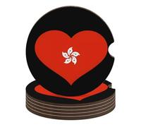 I Love HongKong Car Coasters for Cup Holders with Cork Base Anti Slip Insert Absorbent Wood Auto Interior Accessories