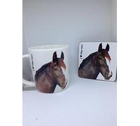 I Love Horses Mug and coaster set (Dark Brown)
