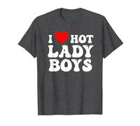 I Love Hot Red Ladyboy Heart T-Shirt, Men, Dark Heather Grey, Medium