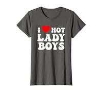 I Love Hot Red Ladyboy Heart T-Shirt, Women, Asphalt Grey, Medium