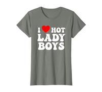 I Love Hot Red Ladyboy Heart T-Shirt, Women, Olive Heather, Small