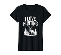 I Love Hunting Stag Forest Scene Value Graphic T-Shirt, Women, Black, M