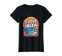 I Love Ibiza Sunset Beach Flowers Design Value Graphic T-Shirt, Women, Black, XL