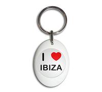 I Love Ibiza - White Plastic Oval Key Ring