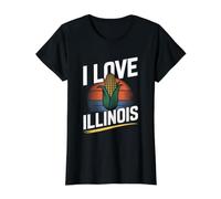 I Love Illinois Corn State Pride Sunset Value Graphic T-Shirt, Women, Black, L