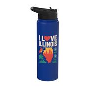 I Love Illinois State Pride Cardinal Design Stainless Steel Insulated Water Bottle