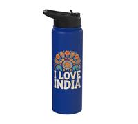 I Love India Elephants Mandala Pattern Stainless Steel Insulated Water Bottle