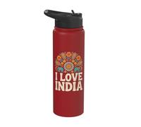 I Love India Elephants Mandala Pattern Stainless Steel Insulated Water Bottle