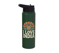 I Love India Elephants Mandala Pattern Stainless Steel Insulated Water Bottle