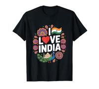 I Love India Heart Flag Peacock Taj Mahal Value Graphic T-Shirt