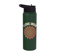 I Love India Mandala Artful Design Stainless Steel Insulated Water Bottle